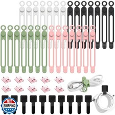 OneLeaf 48Pcs Silicone Cable Ties, Elastic Cord Ties for Cable Or