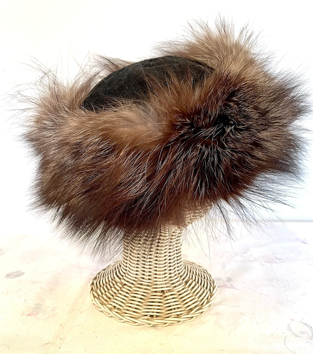 Vintage Creation Luna Racoon Hat with Black Suede 20.5\