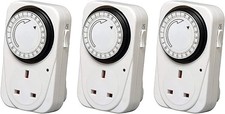 Plug In Timer 24 Hour White 3 Packs 3 Pin Plug Mains Timer With Switch