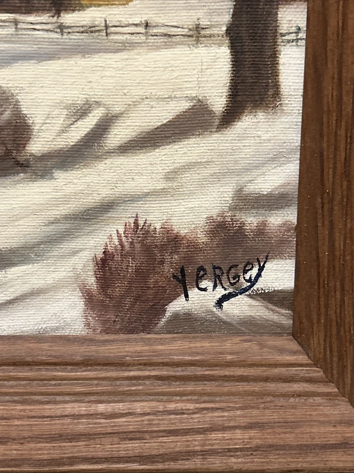 Pintura al óleo enmarcada vintage original Winter Old Mill 20" x 17" - firmada Foto 3 de 4