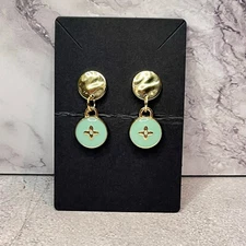 Pastel Green & Gold Flower Charm Earrings - NEW
