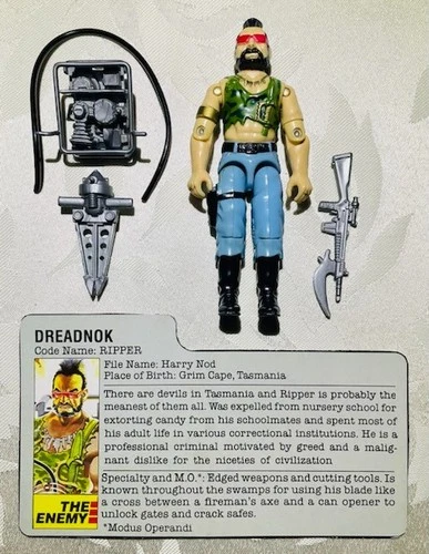 G.I. Joe 1985 Dreadnok Ripper v1 w/Original File Card, 100% COMPLETE, EXCELLENT