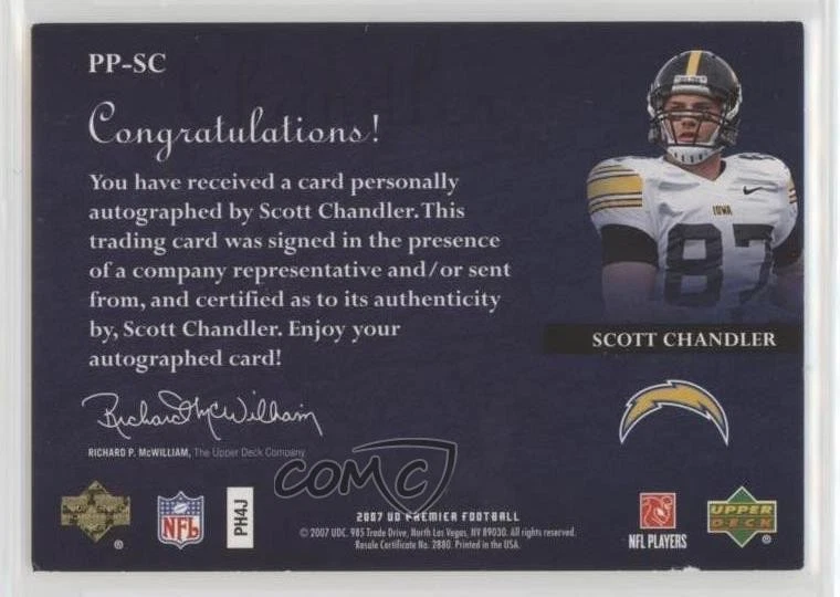 2007 UD Premier Penmanship Bronze /75 Scott Chandler #PP-SC Rookie Auto RC - Image 2 of 2