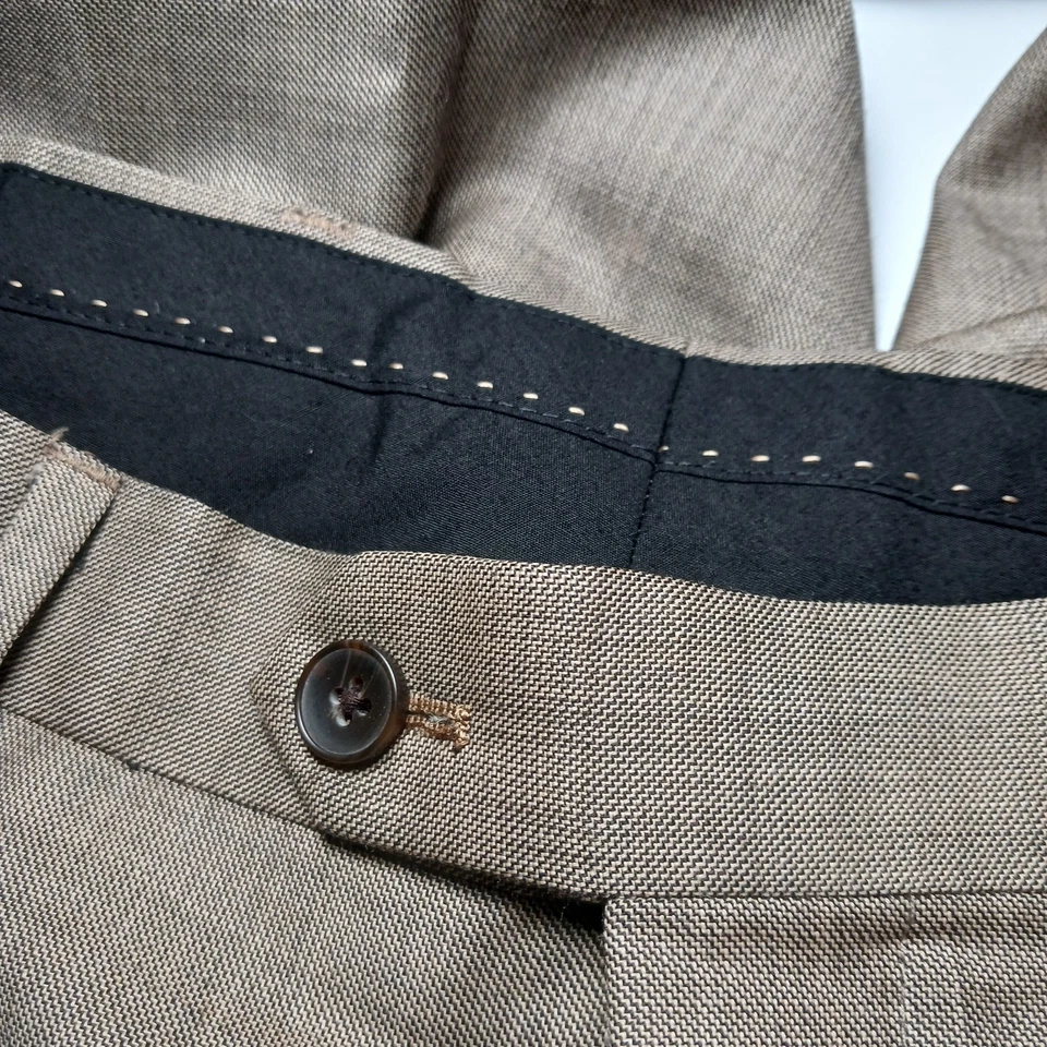 Perry Ellis Portfolio Wool 2 Piece Suit Jacket & Trousers Mens Sz 44R Tan 36X29 - Image 4 of 4