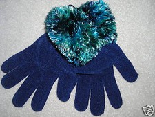 New Women Blue gloves multicolored soft fuzzy cuffs 12