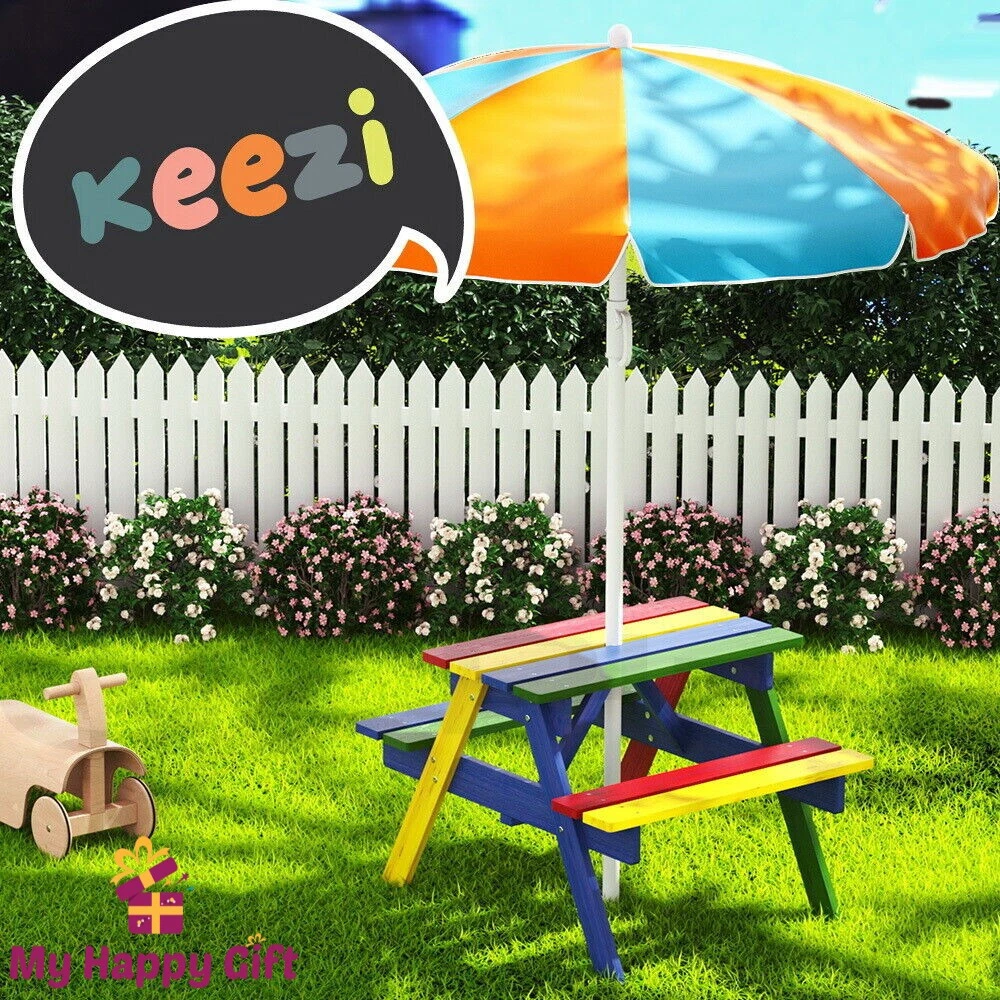 Keezi Kids Outdoor Table and Chairs Picnic Bench Set Umbrella