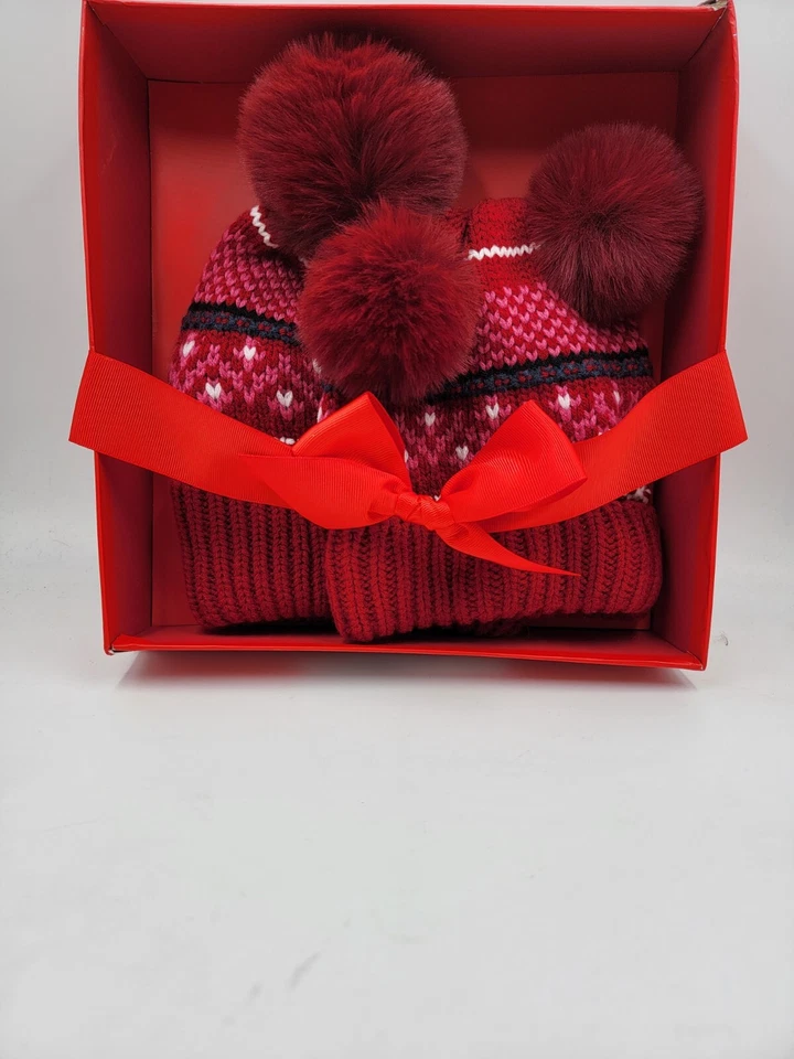 Charter Club Mommy & Me Fair Isle Beanies 套装女式红色多球形球形细节 — 第 4/4 张图片