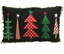 Christmas Throw Pillow Tree Pom Poms 20x13 Holiday Black Boho Farmhouse