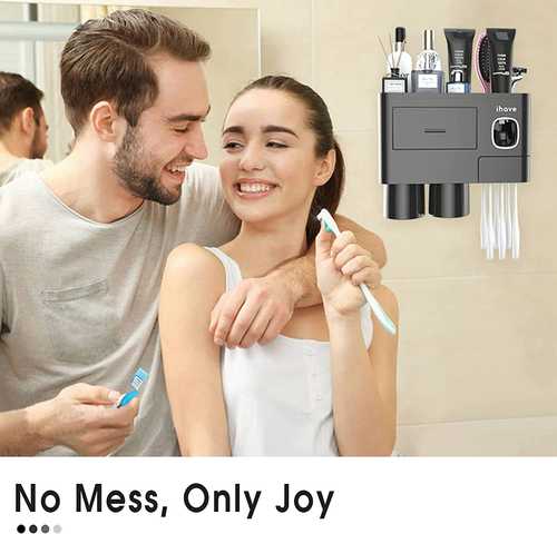 Toothbrush Holders for Bathrooms, 2 Cups Toothbrush Holder Wall Mounted with Too - Picture 6 of 12