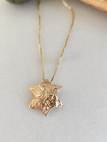 Gold necklace. 14K Yellow gold handmade Star of David necklace. "Magen David" - Picture 9 of 12