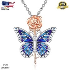 Butterfly Necklace 925 Sterling Silver Heart Rose Butterfly Necklace for Women