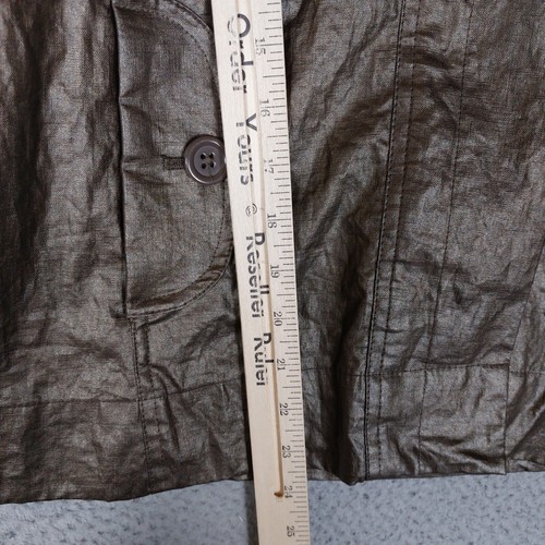 Chico's Jacket Women's 2 Brown 100% Linen 3/4 Sleeve Metallic Waxed Modern Retro - Picture 5 of 14