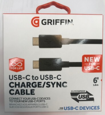 Griffin Superspeed USB-C to USB-C Charge/Sync Cable - Black (6 Ft / 1.8 meter)
