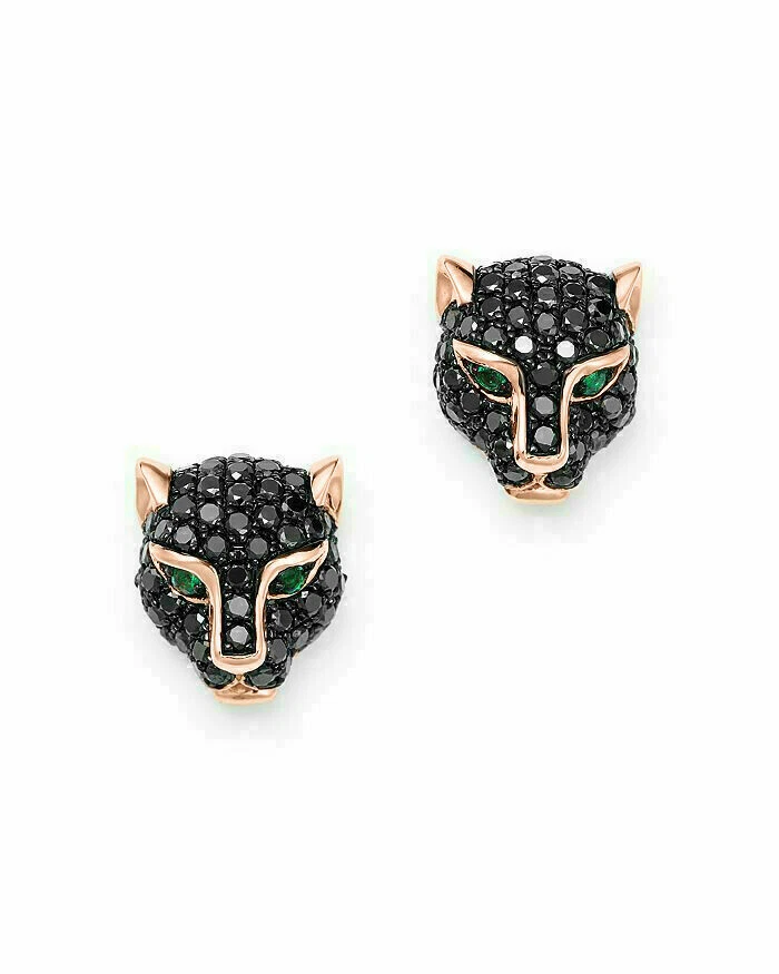 1Ct  Lab-Created Diamond & Emerald Panther Stud Earrings in 14K Rose Gold Finish - Image 3 of 3