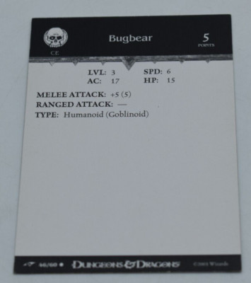 Bugbear Card Bugbear 46/60 Dungeons and Dragons Miniatures 2003 WZARDS WOTC - CARD ...