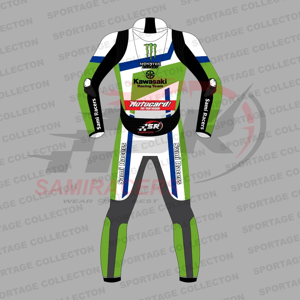 Traje de carreras de cuero Kawasaki Racing Team para motociclista motociclista Foto 2 de 4
