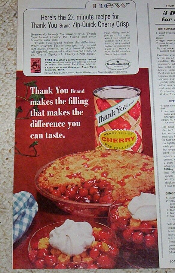1965 print ad Thank You Pie Filling Cherry Crisp recipe Fennville