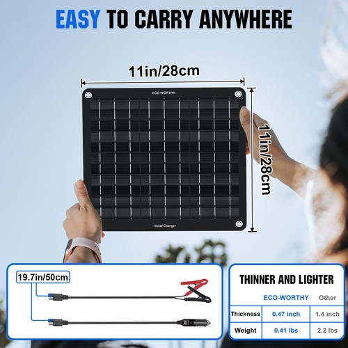 ECO-WORTHY 10W Watt 12V Mono Solar Panel Trickle Charger Kit Waterproof Car Boat - Picture 7 of 8