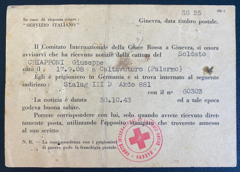 Receipt For Serch Card Cover Red Cross POW Services Found In Germany 1943 - Image 3 of 3