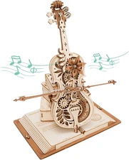 3D Puzzles for Adults 1:5 Scale Cello Model Kit with Base 199Pcs Wooden Music Bo