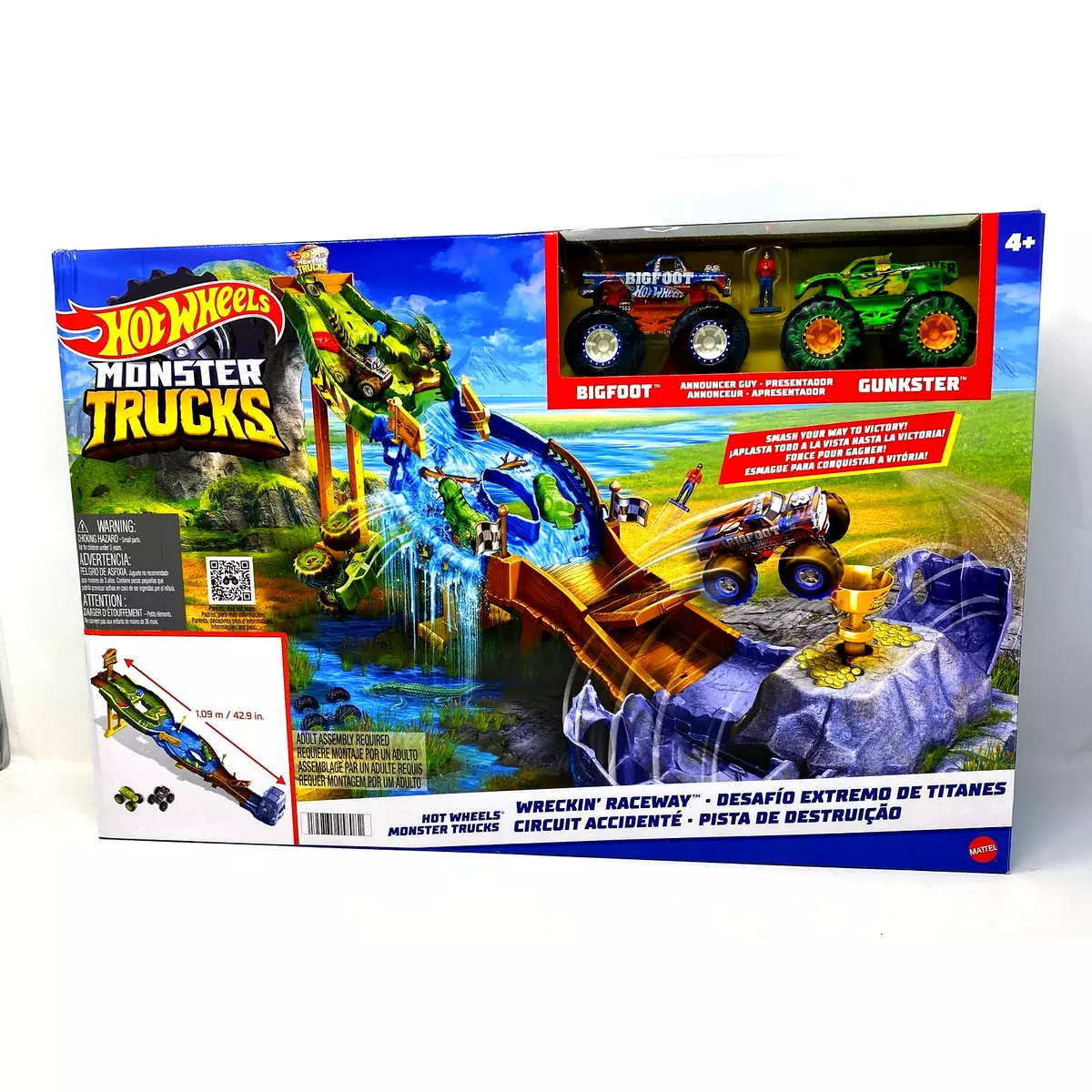 Hot Wheels Monster Trucks Toys, Wreckin' Raceway Playset with Monster  Trucks Bigfoot & Gunkster, Convenient Storage, Gift for Kids​​, HGV12