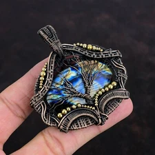 Labradorite Jewelry Copper Bestie Gift Wire Wrapped Tree Of Life Pendant 2.76"