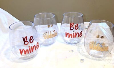 BE MINE  and BE MY VALENTINE   Set Of 4  drinking cups NEW VALENTINE'S DAY