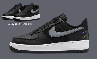 Nike Air Force 1 '07 Shoes Triple Swoosh Black Grey Racer Blue FD0666-001 Men's
