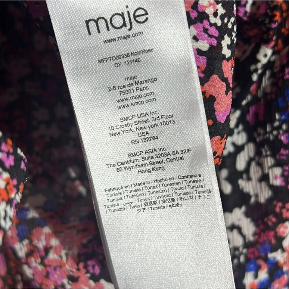MAJE 100% Silk Lehane Pink Floral Sheer Long Sleeve  Blouse Top Size L (3) - Image 4 of 4
