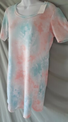 Jenni Blue Peach Nightgown Short Sleeve Knee Tie Dye X-Small  38'' BUST