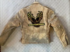 HD Vintage 80s Unik Moto Biker Jacket Men Size 38 Tan Distressed