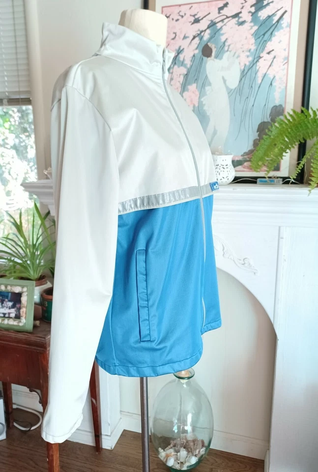 Vintage ADIDAS Track Jacket Windbreaker Reflective Blue White USA Womens Medium* - Image 2 of 4