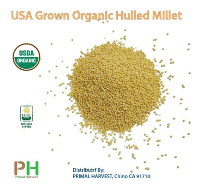 PRIMAL HARVEST USA Grown Organic Millet, Whole Grain Seeds non GMO Hulled Bulk Raw