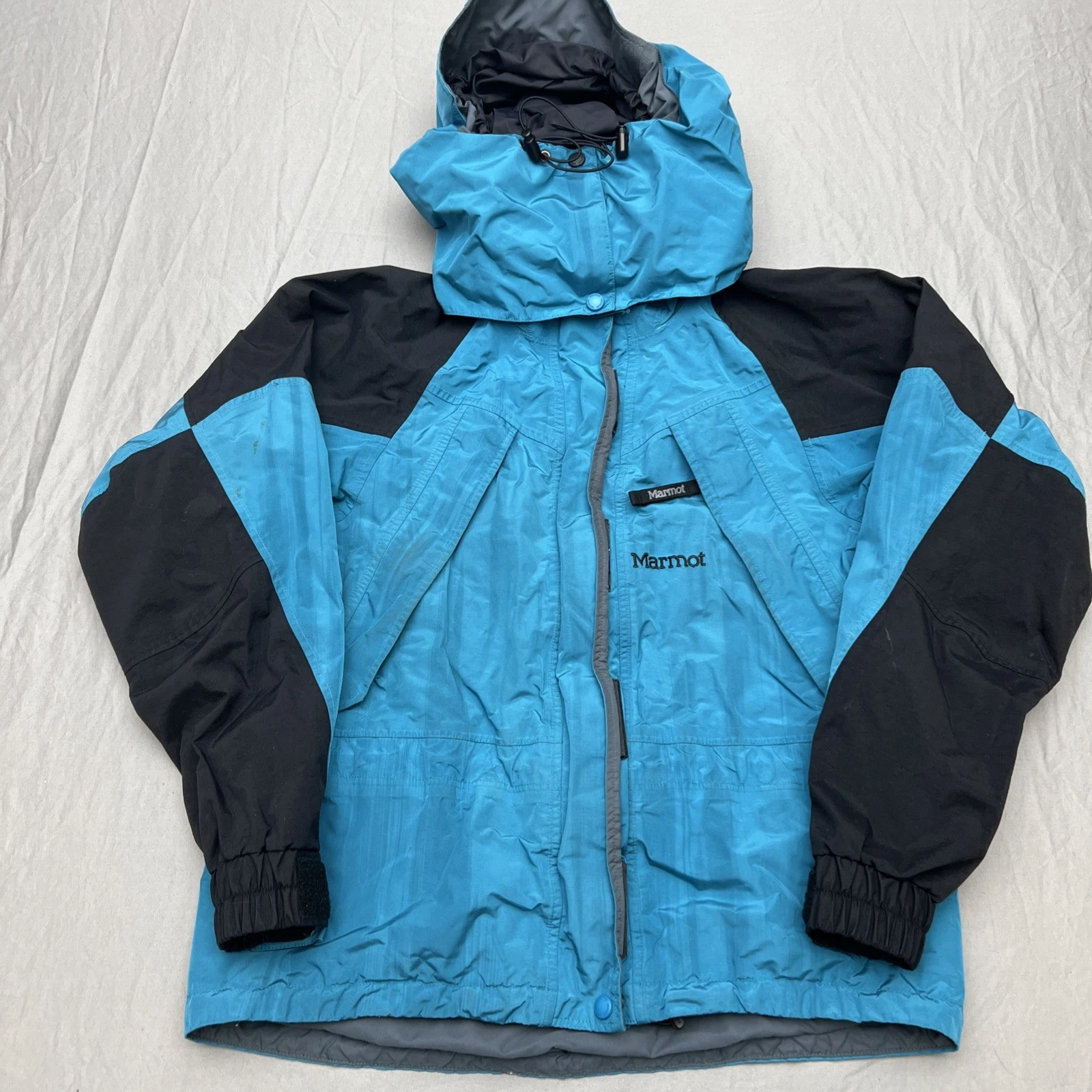 Vintage Marmot Hooded Jacket Mens Small Teal & Black Snow Ski Parka 90s