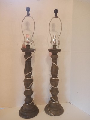 Vintage  Wood Barrel Stave Table Lamps 31'' TALL 