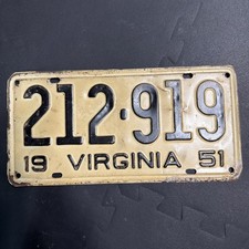 1951 Virginia License Plate 212-919