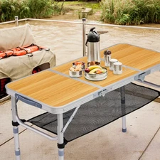 Outdoor Folding Camping Table, 3ft Portable Pinic Table With 3 Adjustable Height