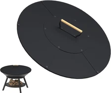 24" Wooden-Handle Fire Pit Lid for Pits up to 22", round Metal Bonfire Pit Burne