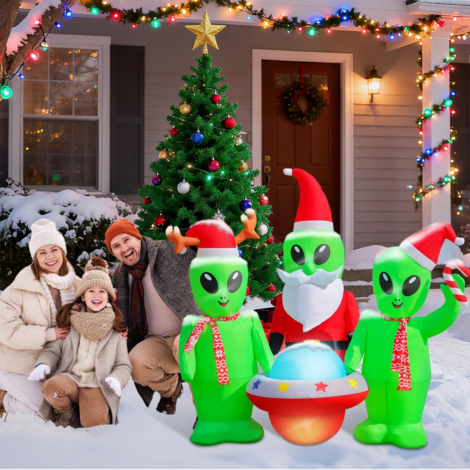 Christmas Inflatables Alien Outdoor Decorations, 5 FT Christmas Blow Up Alien...