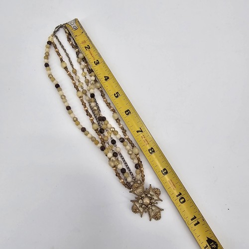 Vintage Cross Necklace Costume Jewelry Beaded - Picture 9 of 10
