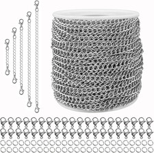 55Ft Silver Stainless Steel Curb Chain for Jewelry Making, Twist Link Chain for