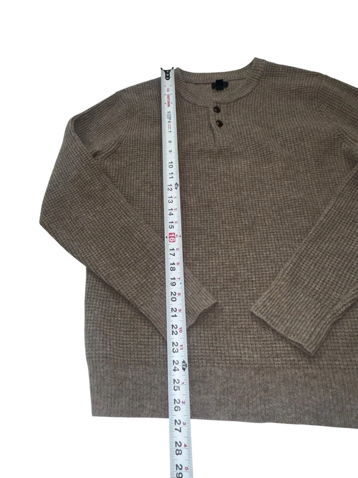 J Crew ягненка шерсти Henley свитер мужской средний бежевый вафли трикотажа длинным рукавом - Изображение 4 из 4