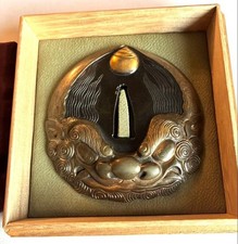 Samouraï Katana Tsuba garde-main Sord Antique Edo Gold Oni Demon