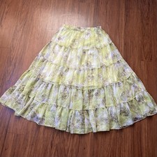 Vintage Y2K 90s Tiered Maxi Skirt Large Green Layered Chiffon Whimsigoth Boho