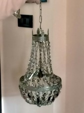 LAMPADARIO A MONGOLFIERA A SOSPENSIONE IN METALLO E VETRO DI BOEMIA ANNI 40/50