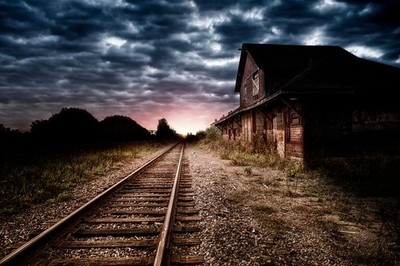 Empty and abandoned train station at night Cool Wall Art Print Poster 16x24