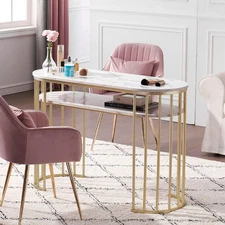 Modern Manicure Table with Storage, Beauty Nail Salon Desk with Metal Frame