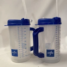 2 MEDLINE 32oz Hospital Mug Daily Measuring Drinking Cup W/ Lid & Straw Lot Of 2