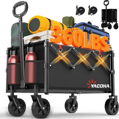 YACONA FOLDABLE LIGHTWEIGHT PORTABLE WHEELS FOLDING GROCERY WAGON - BLACK
