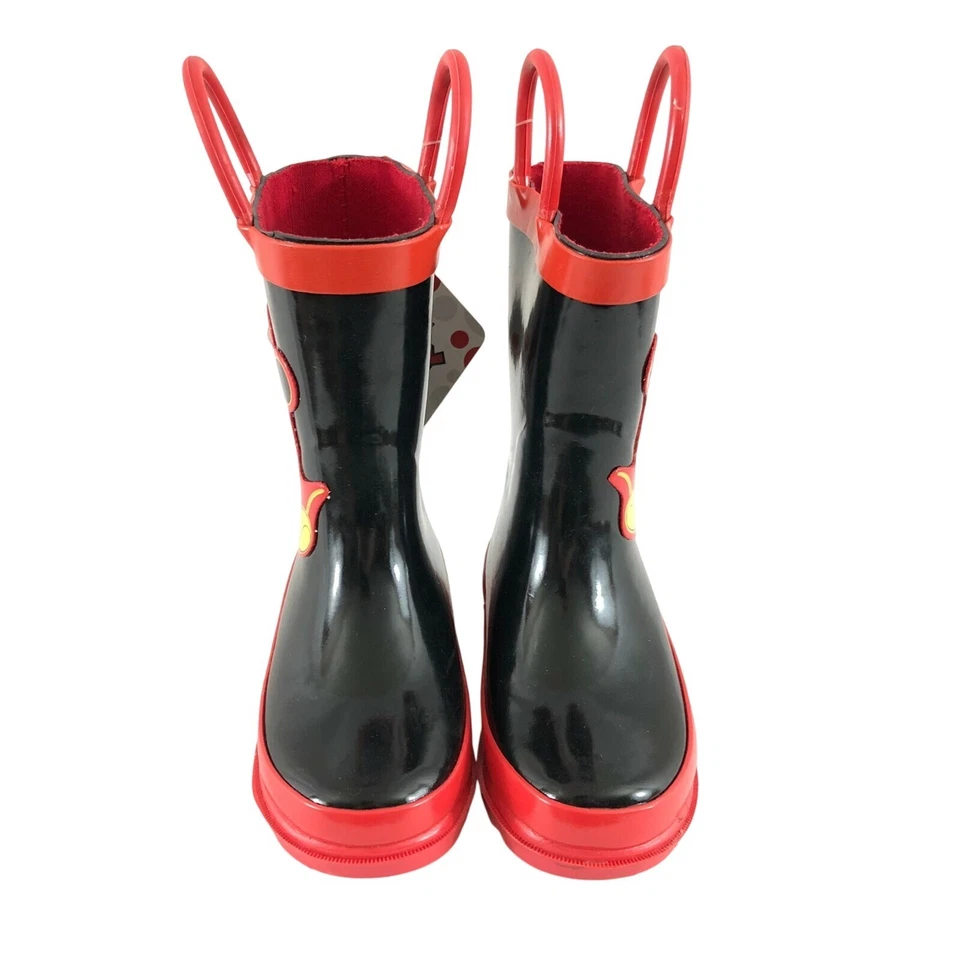 Disney Niños Pequeños Niños Niñas Botas de Lluvia Mickey Mouse Sin Cordones Goma Negro Rojo 4 Foto 2 de 4